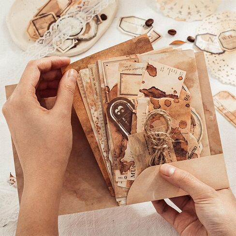 Scrapbooking Supplies Pack (65 pieces) for Junk Journals Journal Journal Planner Coffee Paper Sticker Craft Kit Aesthetic Cottage Core Collage Album in Saudi Arabia