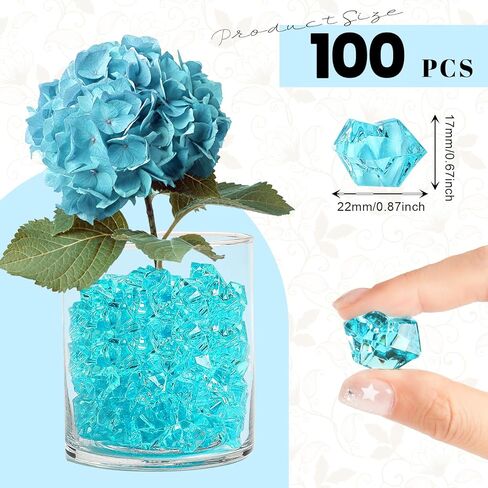 مكعبات ثلج وهمية، 100 قطعة من صخور البحيرة الزرقاء للمزهريات، ألماس بلاستيكي 17 * 22 مم، حشوات مزهرية مكعبات ثلج بلاستيكية للقطع المركزية in Kuwait