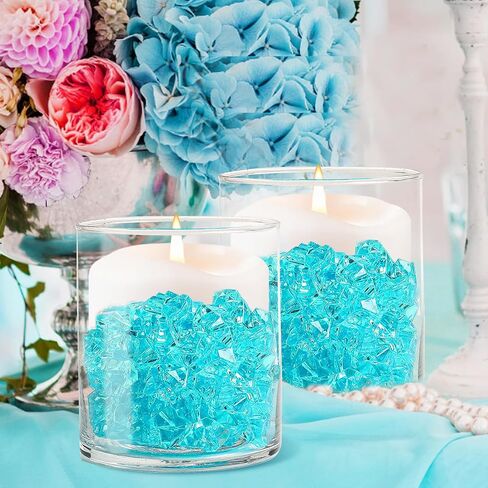 مكعبات ثلج وهمية، 100 قطعة من صخور البحيرة الزرقاء للمزهريات، ألماس بلاستيكي 17 * 22 مم، حشوات مزهرية مكعبات ثلج بلاستيكية للقطع المركزية in Kuwait