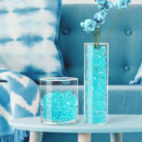 مكعبات ثلج وهمية، 100 قطعة من صخور البحيرة الزرقاء للمزهريات، ألماس بلاستيكي 17 * 22 مم، حشوات مزهرية مكعبات ثلج بلاستيكية للقطع المركزية in Kuwait