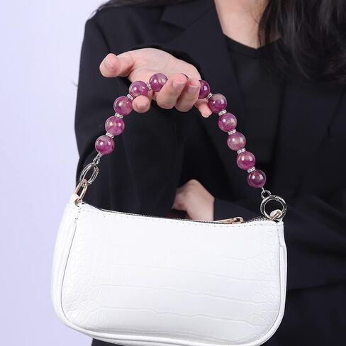 Wiwpar Handbag Beaded Chunky Chain Short Handle Replacement Chain Straps Purple in Saudi Arabia