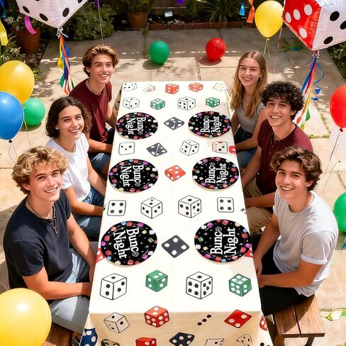50Pcs Dice Party Supplies 10" Heavy Duty Disposable Game Night Birthday Party Plates Black Colorful Dice Plates for Game Night Casino Cocktail Let’s Roll Party Decorations in Saudi Arabia