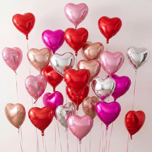 20 قطعة من بالونات قلب عيد الحب كبيرة 45.72 سم على شكل قلب بالونات مايلر هارت بالون من الفويل بالونات لعيد الحب وعيد ميلاد استقبال المولود والزفاف وحفلات الذكرى السنوية للزفاف، 5 ألوان in Kuwait