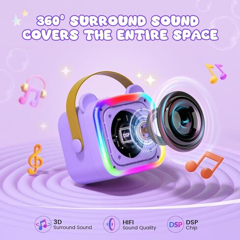Mini Karaoke Machine for Kids,Portable Bluetooth Speaker with 2 Microphones,Music Player for Singing and Party,Ideas Birthday Toys Gifts for Girls Boys 3,4,5,6,7,8,9,10,11,12+ Years Old (Purple) in Saudi Arabia