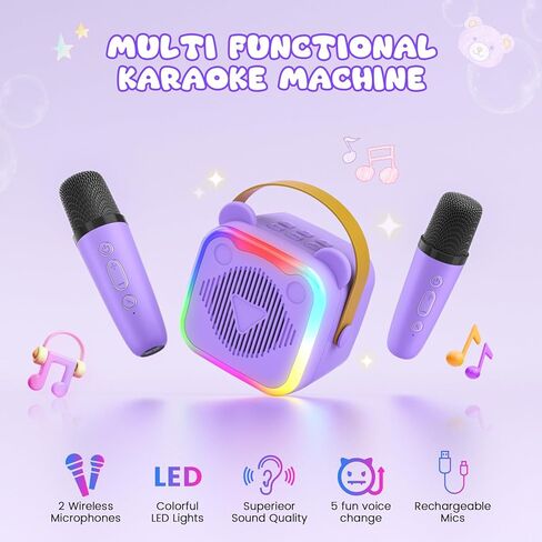 Mini Karaoke Machine for Kids,Portable Bluetooth Speaker with 2 Microphones,Music Player for Singing and Party,Ideas Birthday Toys Gifts for Girls Boys 3,4,5,6,7,8,9,10,11,12+ Years Old (Purple) in Saudi Arabia