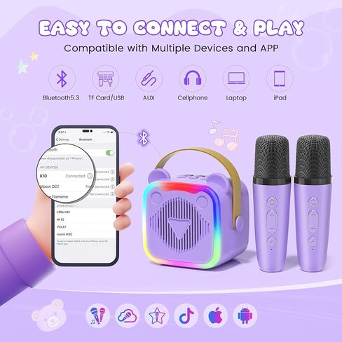 Mini Karaoke Machine for Kids,Portable Bluetooth Speaker with 2 Microphones,Music Player for Singing and Party,Ideas Birthday Toys Gifts for Girls Boys 3,4,5,6,7,8,9,10,11,12+ Years Old (Purple) in Saudi Arabia
