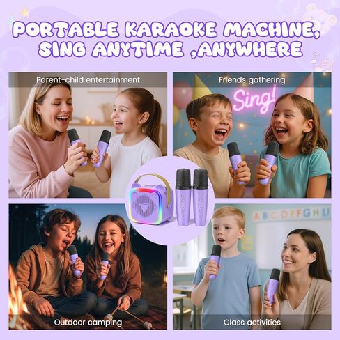 Mini Karaoke Machine for Kids,Portable Bluetooth Speaker with 2 Microphones,Music Player for Singing and Party,Ideas Birthday Toys Gifts for Girls Boys 3,4,5,6,7,8,9,10,11,12+ Years Old (Purple) in Saudi Arabia