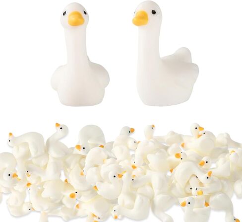 50pcs Mini Resin Goose, Tiny Resin Silly Goose Statue Small Miniature Little Desk Animal Decor Funny Figurines Figures Ornaments Gifts DIY Craft for Micro Landscape Dollhouse Garden (White) in Saudi Arabia