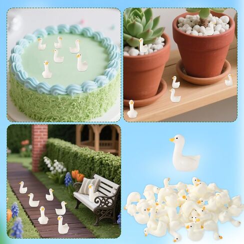 50pcs Mini Resin Goose, Tiny Resin Silly Goose Statue Small Miniature Little Desk Animal Decor Funny Figurines Figures Ornaments Gifts DIY Craft for Micro Landscape Dollhouse Garden (White) in Saudi Arabia