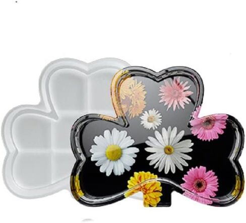 Yalulu Coaster Resin Mold, Large Tray Resin Molds, Clover Shape Plate Epoxy Casting Molds DIY Tray Silicone Resin Mold in Saudi Arabia
