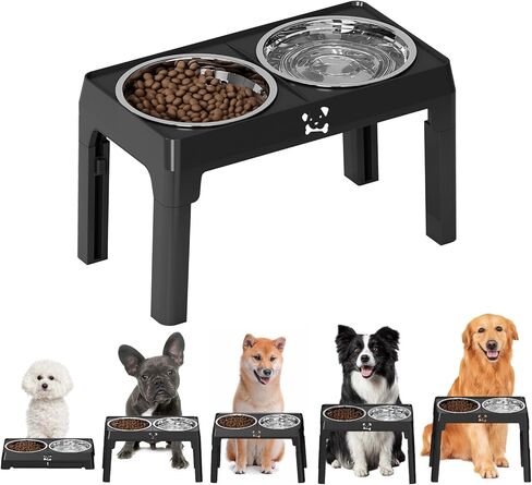 حامل أوعية مرتفعة للكلاب، ارتفاع 5 مستويات قابل للتعديل مع قطعتين من أوعية التغذية البطيئة من الفولاذ المقاوم للصدأ، محطة طعام ومياه للكلاب المرتفعة المضادة للانزلاق للحيوانات الأليفة الكبيرة والصغيرة، قابلة للطي للسفر in Kuwait