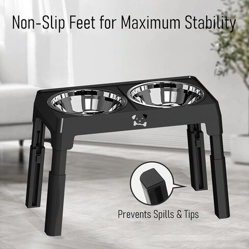 حامل أوعية مرتفعة للكلاب، ارتفاع 5 مستويات قابل للتعديل مع قطعتين من أوعية التغذية البطيئة من الفولاذ المقاوم للصدأ، محطة طعام ومياه للكلاب المرتفعة المضادة للانزلاق للحيوانات الأليفة الكبيرة والصغيرة، قابلة للطي للسفر in Kuwait