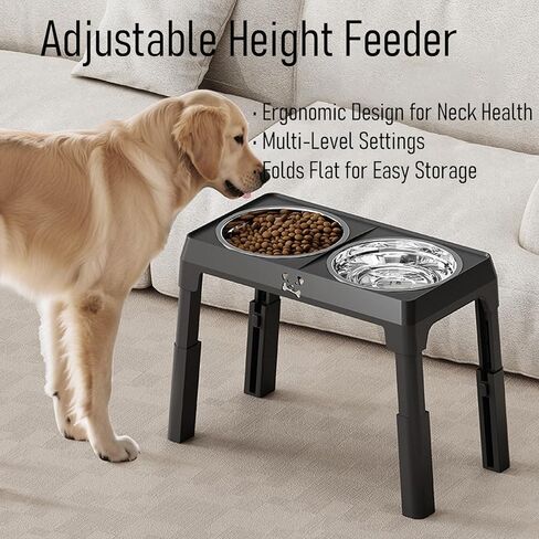 حامل أوعية مرتفعة للكلاب، ارتفاع 5 مستويات قابل للتعديل مع قطعتين من أوعية التغذية البطيئة من الفولاذ المقاوم للصدأ، محطة طعام ومياه للكلاب المرتفعة المضادة للانزلاق للحيوانات الأليفة الكبيرة والصغيرة، قابلة للطي للسفر in Kuwait