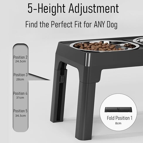 حامل أوعية مرتفعة للكلاب، ارتفاع 5 مستويات قابل للتعديل مع قطعتين من أوعية التغذية البطيئة من الفولاذ المقاوم للصدأ، محطة طعام ومياه للكلاب المرتفعة المضادة للانزلاق للحيوانات الأليفة الكبيرة والصغيرة، قابلة للطي للسفر in Kuwait
