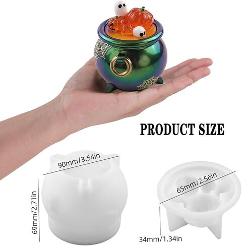 Witch Cauldron Resin Molds, Halloween Jar Silicone Molds with Pumpkin Lid, Cute Storage Box Epoxy Molds for DIY Trinket Box, Candy Container, Candle Holder, Home Decor in Saudi Arabia