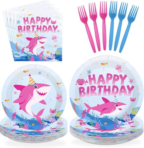 96Pcs Pink Shark Birthday Party Decorations for Baby Girl Shark Plates and Napkins Pink Babyshark Tableware Set for Girls Ocean Beach Under The Sea Birthday Party Supplies，Serves 24 in Saudi Arabia