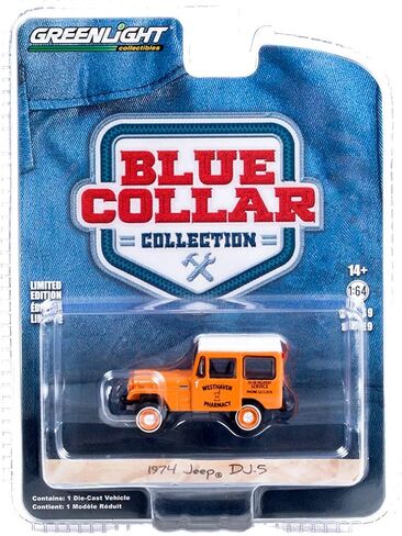 1974 DJ-5 Orange with White Top Blue Collar Collection Series 9 1/64 Diecast Model Car by Greenlight 35200 B in Saudi Arabia