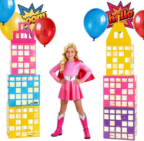 Ctosree 6 Pcs Large Pastel Hero Girl Party Favor Boxes 11 Inch Pastel Skyscraper City Gift Large Hero Theme Candy Treat Boxes Skyline Buildings Centerpiece for Birthday Party Decoration Supplies in Saudi Arabia