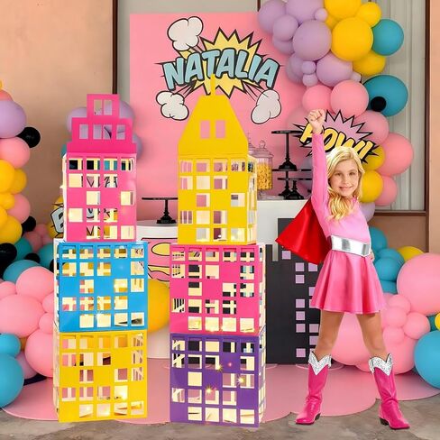 Ctosree 6 Pcs Large Pastel Hero Girl Party Favor Boxes 11 Inch Pastel Skyscraper City Gift Large Hero Theme Candy Treat Boxes Skyline Buildings Centerpiece for Birthday Party Decoration Supplies in Saudi Arabia