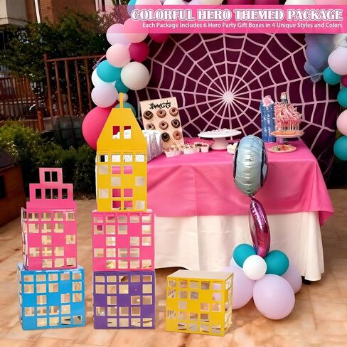 Ctosree 6 Pcs Large Pastel Hero Girl Party Favor Boxes 11 Inch Pastel Skyscraper City Gift Large Hero Theme Candy Treat Boxes Skyline Buildings Centerpiece for Birthday Party Decoration Supplies in Saudi Arabia