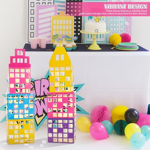 Ctosree 6 Pcs Large Pastel Hero Girl Party Favor Boxes 11 Inch Pastel Skyscraper City Gift Large Hero Theme Candy Treat Boxes Skyline Buildings Centerpiece for Birthday Party Decoration Supplies in Saudi Arabia