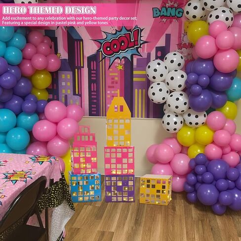 Ctosree 6 Pcs Large Pastel Hero Girl Party Favor Boxes 11 Inch Pastel Skyscraper City Gift Large Hero Theme Candy Treat Boxes Skyline Buildings Centerpiece for Birthday Party Decoration Supplies in Saudi Arabia