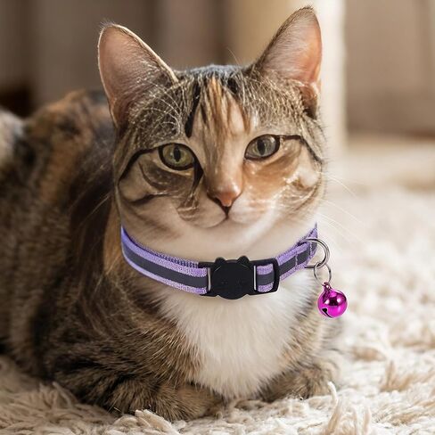 Reflective Breakaway Cat Collar with Bell - Adjustable Nylon Safety Collar for Kittens and Adult Cats, Solid Pet Neck Collars in Saudi Arabia