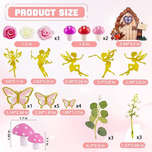 الجنية كعكة القبعات العالية 39pcs الجنية كعكة الديكور الفطر الباب فراشة الزهور حديقة الجناح الملاك كعكة كب كيك توبر ديكور لفتاة خرافية موضوع الحزب in Kuwait