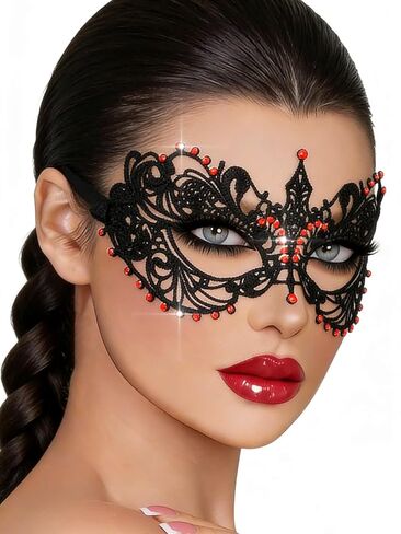 Tgirls Lace Mask for Women Rhinestone Sexy Masquerade Masks Costume Party Lace Face Mask Halloween Eye Mask in Saudi Arabia