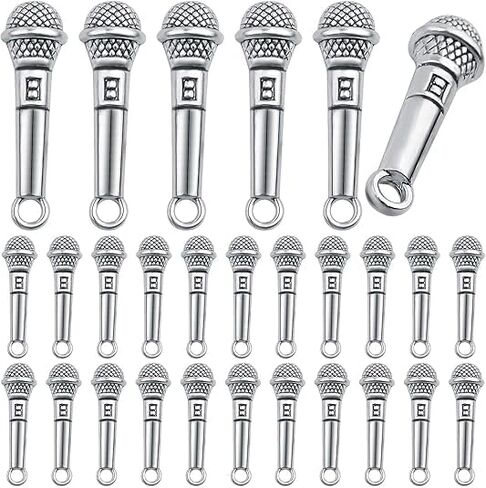 60 Pcs Microphone Pendant Charms Antique Silver Tibetan Style Music Theme Miniature Alloy Charms for DIY Jewelry Making Necklace Bracelet Keychain Decor in Saudi Arabia