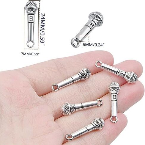 60 Pcs Microphone Pendant Charms Antique Silver Tibetan Style Music Theme Miniature Alloy Charms for DIY Jewelry Making Necklace Bracelet Keychain Decor in Saudi Arabia