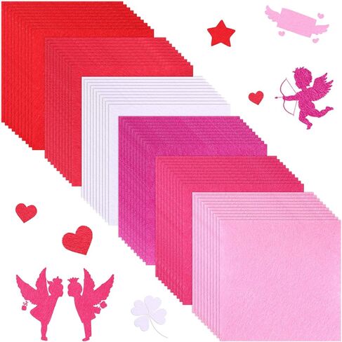 Tatuo 96 Pcs 4 x 4 Inches Valentine's Day Felt Fabric Sheets Red Pink White Felt Fabric Sheets Patchwork Sewing DIY Crafts for Valentine Festival Holiday Wedding DIY Supplies in Saudi Arabia