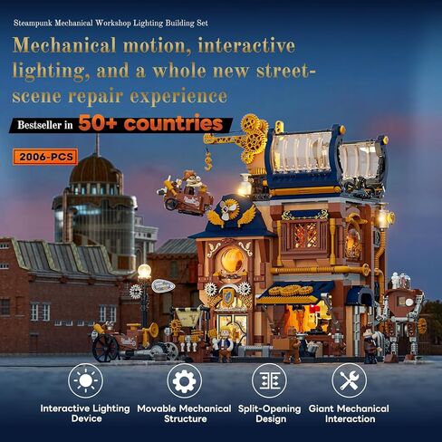 Steampunk Mechanical Workshop Lighting Building-Bricks Set, 2006 Pcs The Sky-Lane Repair Shop Modular Building from Aeronauts Collection Display Set for Adults and Steampunk Lovers in Kuwait