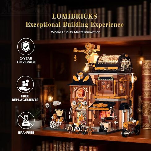 Steampunk Mechanical Workshop Lighting Building-Bricks Set, 2006 Pcs The Sky-Lane Repair Shop Modular Building from Aeronauts Collection Display Set for Adults and Steampunk Lovers in Kuwait
