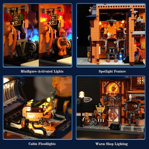 Steampunk Mechanical Workshop Lighting Building-Bricks Set, 2006 Pcs The Sky-Lane Repair Shop Modular Building from Aeronauts Collection Display Set for Adults and Steampunk Lovers in Kuwait