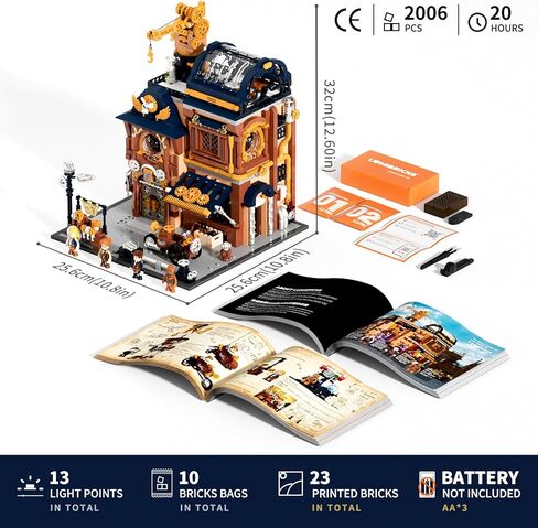 Steampunk Mechanical Workshop Lighting Building-Bricks Set, 2006 Pcs The Sky-Lane Repair Shop Modular Building from Aeronauts Collection Display Set for Adults and Steampunk Lovers in Kuwait