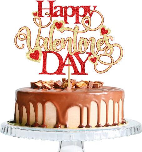 غلاف كعكة عيد الحب السعيد - ديكورات حفلات عيد الحب - ديكورات حفلات الذكرى السنوية للزفاف (ذهبي وردي) in Kuwait