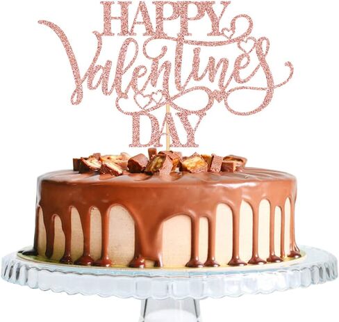 غلاف كعكة عيد الحب السعيد - ديكورات حفلات عيد الحب - ديكورات حفلات الذكرى السنوية للزفاف (ذهبي وردي) in Kuwait