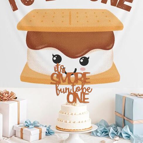 غلاف كعكة S'more Fun to Be One - ديكورات حفلات أعياد الميلاد الأولى، زينة حفلات عيد الميلاد الأولى، إنها أكثر متعة أن تكون ديكورات حفلات عيد ميلاد لمستلزمات الحفلات التي عمرها عام واحد (ذهبي) in Kuwait