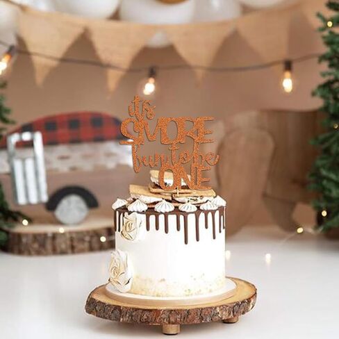 غلاف كعكة S'more Fun to Be One - ديكورات حفلات أعياد الميلاد الأولى، زينة حفلات عيد الميلاد الأولى، إنها أكثر متعة أن تكون ديكورات حفلات عيد ميلاد لمستلزمات الحفلات التي عمرها عام واحد (ذهبي) in Kuwait
