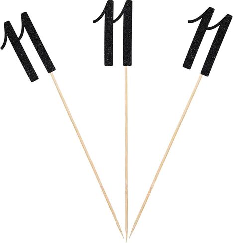 Black Glitter 11th Birthday Centerpiece Sticks, 12-Pack Number 11 Table Topper Anniversary Party Decorations in Saudi Arabia