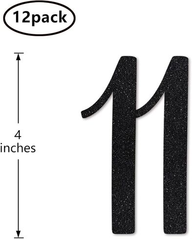 Black Glitter 11th Birthday Centerpiece Sticks, 12-Pack Number 11 Table Topper Anniversary Party Decorations in Saudi Arabia