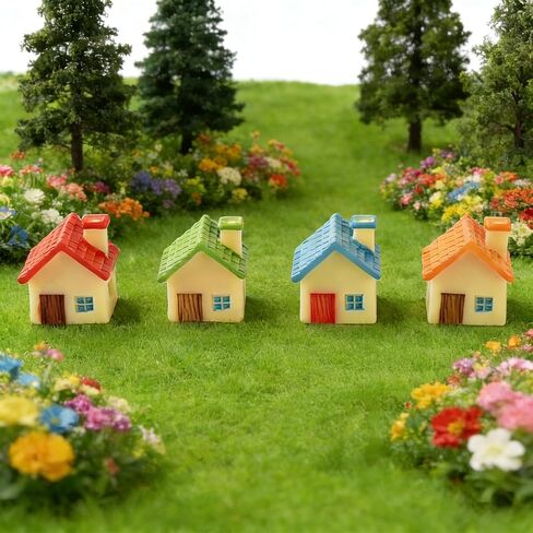 16PCS Miniature Colorful House Mini Cottage House Tiny Small Village Thumbnail Huts for Fairy Garden Cake Decoration DIY Plant Pot in Saudi Arabia