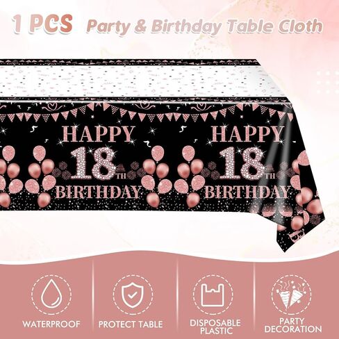 41Pcs 18th Birthday Party Decorations for Girls Her, Rose Gold Birthday Supplies Include 20 Plates 20 Napkins and 1 Tablecloth, Sweet Eighteen Year Old Birthday Party Tableware for Girls Kids Children in Kuwait