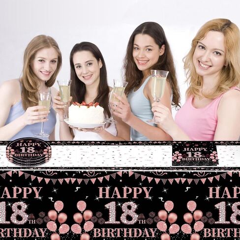41Pcs 18th Birthday Party Decorations for Girls Her, Rose Gold Birthday Supplies Include 20 Plates 20 Napkins and 1 Tablecloth, Sweet Eighteen Year Old Birthday Party Tableware for Girls Kids Children in Kuwait