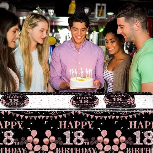 41Pcs 18th Birthday Party Decorations for Girls Her, Rose Gold Birthday Supplies Include 20 Plates 20 Napkins and 1 Tablecloth, Sweet Eighteen Year Old Birthday Party Tableware for Girls Kids Children in Kuwait