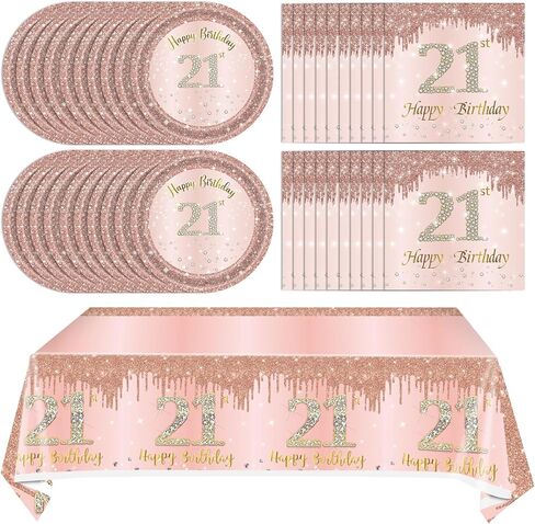 41Pcs 18th Birthday Party Decorations for Girls Her, Rose Gold Birthday Supplies Include 20 Plates 20 Napkins and 1 Tablecloth, Sweet Eighteen Year Old Birthday Party Tableware for Girls Kids Children in Kuwait