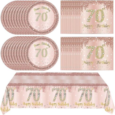 41Pcs 18th Birthday Party Decorations for Girls Her, Rose Gold Birthday Supplies Include 20 Plates 20 Napkins and 1 Tablecloth, Sweet Eighteen Year Old Birthday Party Tableware for Girls Kids Children in Kuwait