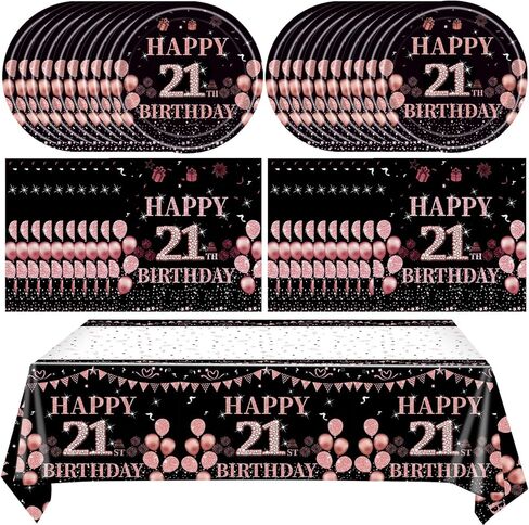 41Pcs 18th Birthday Party Decorations for Girls Her, Rose Gold Birthday Supplies Include 20 Plates 20 Napkins and 1 Tablecloth, Sweet Eighteen Year Old Birthday Party Tableware for Girls Kids Children in Kuwait