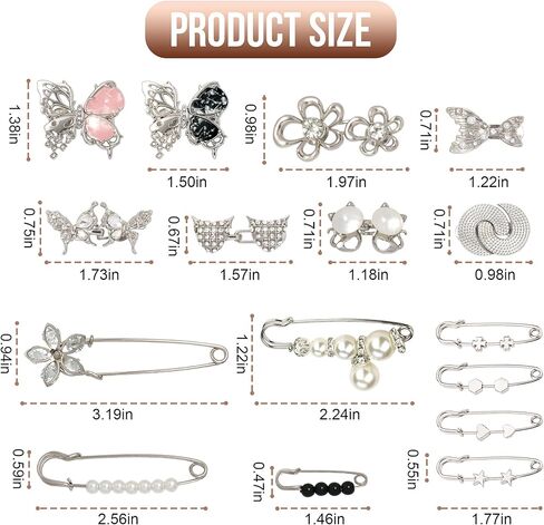 16 Sets Pant Waist Tightener,Adjustable Silvery Buttons Pins for Loose Jeans Waist Tightener for Pants Women and Girls Metal Flower Butterfly Brooch for Skirts Clothing Sleeves No Sew and No Tools in Saudi Arabia
